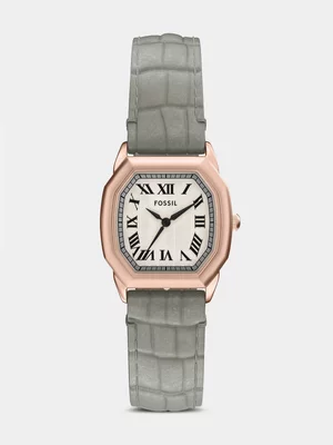 Fossil Harlow Rose Plated Stainless Steel Grey Leather Watch
