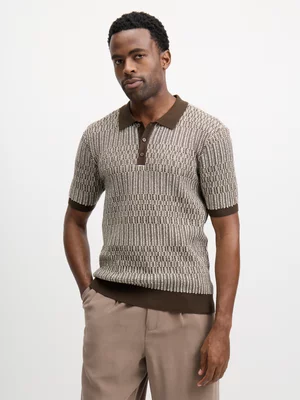 Exact Men's Brown Chunky Knit Golfer