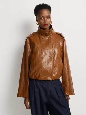 Luella Glazed Pleather Funnel Neck Jacket