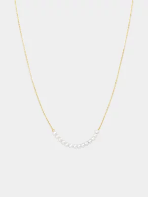Yellow Gold Freshwater Seed Pearl Necklet 