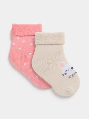 Jet Baby Girls 2 Pack Multi Bunny Towelling Socks