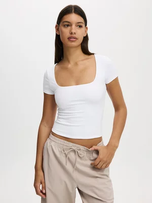 Women's Cotton On Active White Ultra Soft Square Neck Fitted T-shirt