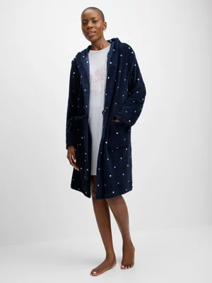 Jet Women’s Navy Polka Dot Coral Fleece Short Gown