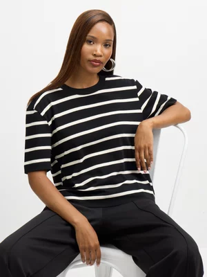 Jet Women’s Black And Cream Stripe T-Shirt