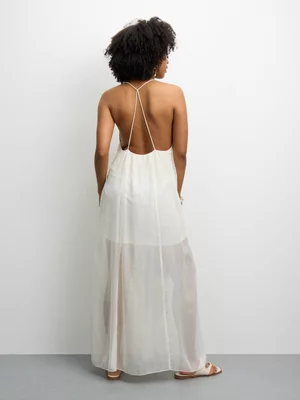 The FIX Women's Cream Floral Chiffon Hibiscus Sundress