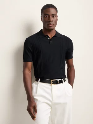Fabiani Men's Black Pintuck Button Through Polo Golfer