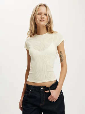 Women's Cotton On Natural Asha Mesh Short Sleeve T-shirt