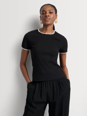 Embroidered Fitted Rib T-Shirt