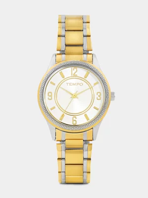 Tempo Gold Plated Silver Tone Dial Two-Tone Bracelet Watch 
