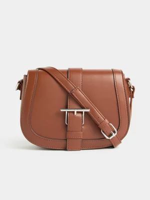 FF Buckle Trim Crossbody Saddle Bag