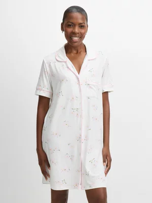 Jet Women's Cream Floral Button Through Sleepshirt