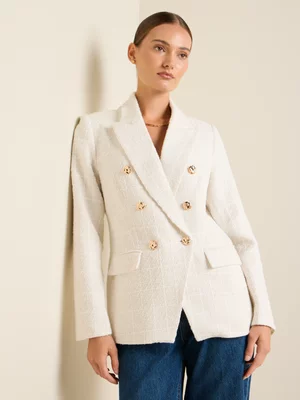 Women's Iconography Double Breasted Bouclé Blazer Cream