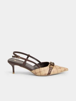 Exact Women's Brown & Natural Slingback Heels
