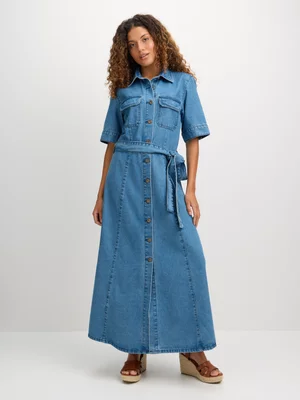 Exact Women's Mid Wash Maxi Shirt Dress 