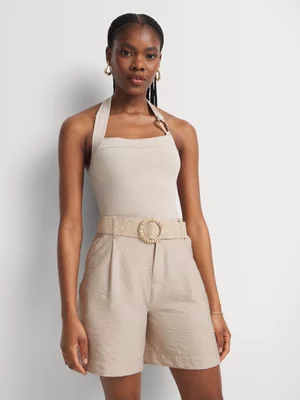 Linen-like High Waist Belted Capri Shorts