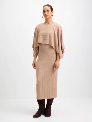 Exact Women's Beige Rib Bodycon Cape Dress