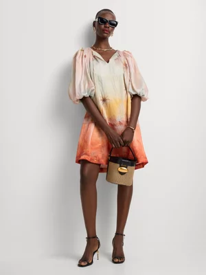 Luella Palm Print Volume Dress