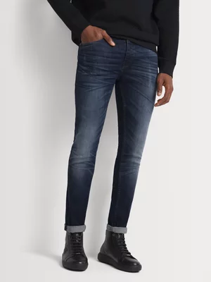 Fabiani Men's Blue Dark Wash Fashion Skinny Denim Jeans