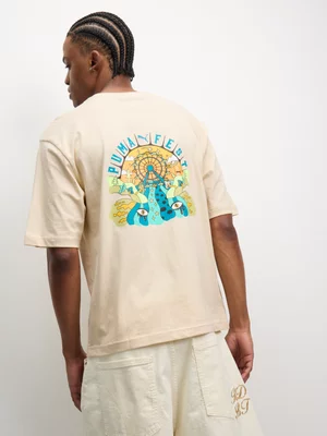 Puma Men's  Fest Back Graphic Beige T-shirt