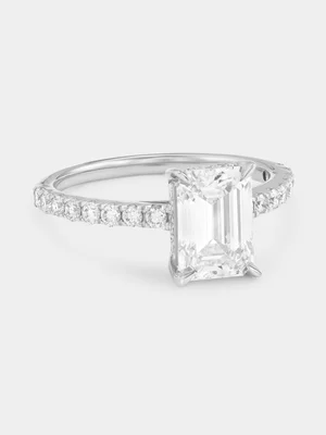 White Gold 2.50ct Lab Grown Diamond Emerald Solitaire Pavé Ring
