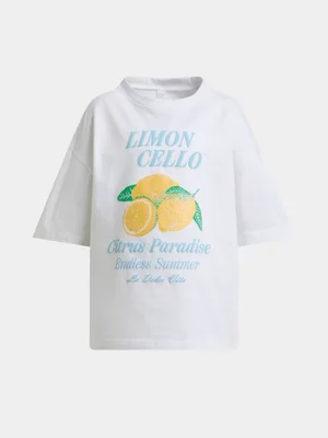 Exact Older Girl's White Oversized Graphic T-Shirt