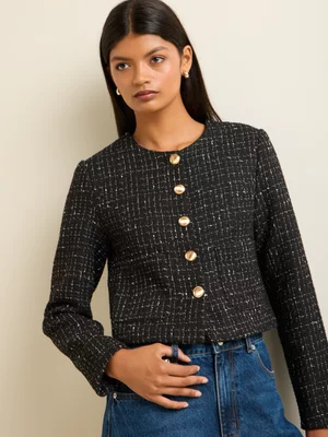 Women's Iconography Cropped Bouclé Jacket Black