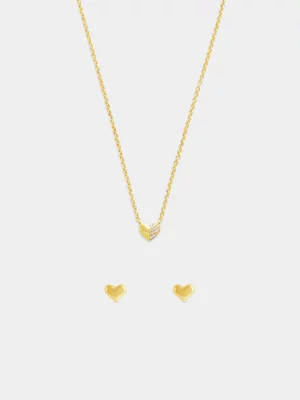 14ct Gold Plated Heart Pendant & Stud Earrings Set 