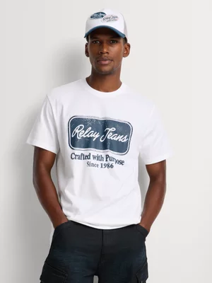Relay Jeans Men's Regular Fit White Graphic T-Shirt