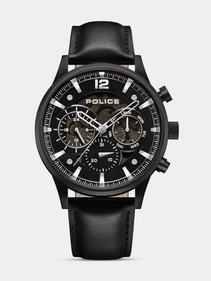 Police Driver II Black Plated Black Dial Black Leather Watch  