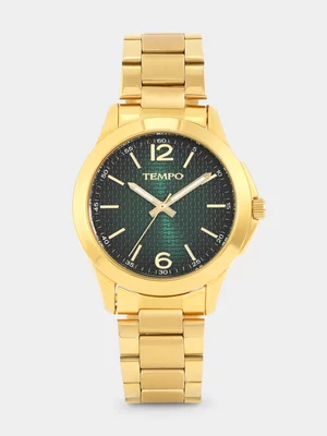 Tempo Gold Plated Green Dial Bracelet Watch
