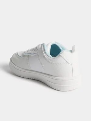 Jet Younger Girls White/Blue Sunflower Court Sneaker
