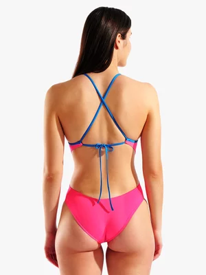 Arena Womens Tie Back Solid Shocking Pink/Blue Swimsuit