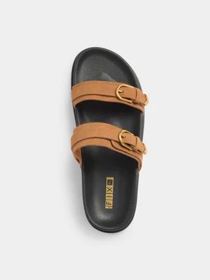 The FIX Women's Brown 2 Double Arrow Buckle Sandal