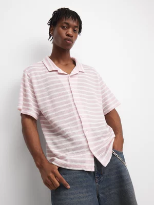 The FIX Men's Pink Striped Crochet Shirt 