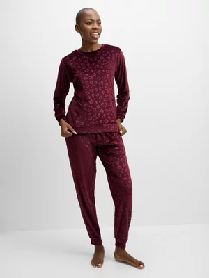 Jet Women’s Burgundy Embossed Velour Pyjama Set