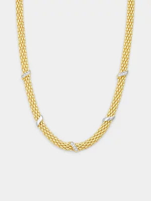 Yellow Gold Vermeil Cubic Zirconia Diagonal Popcorn Necklace