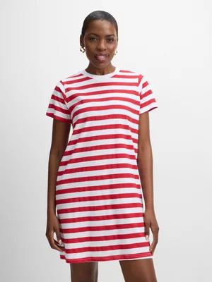Jet Women's White Red Stripe T-Shirt Dress