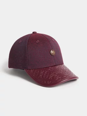 Fabiani Men's Burgundy Fiore Monogram Jacquard Cap