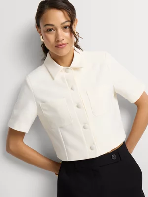 Covered Buttons Cropped Short Sleeve Co-Ord Jacket