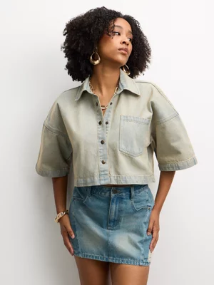 The FIX Women's Vintage Wash denim boxy shirt Vintage Wash