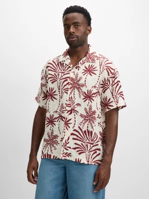 Jet Men’s Light Ecru & Burgundy Print Shirt