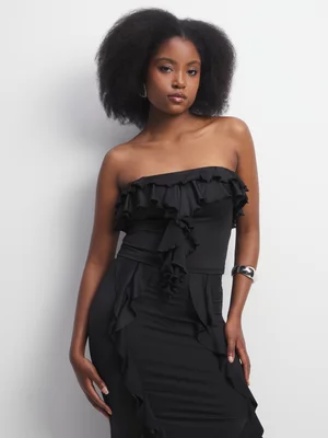 The FIX Women's Black Co-Ord Bandeau Top With Ruffles