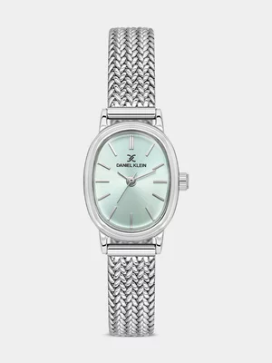 Daniel Klein Silver Plated Mint Green Dial Oval Mesh Watch 