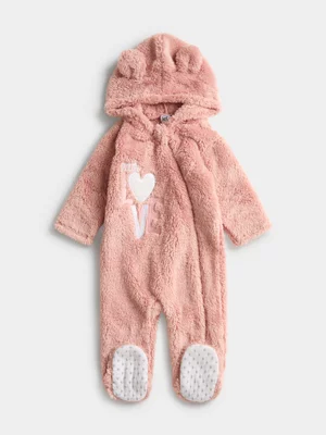 Jet Baby Girls Pink Fleece Sleepsuit