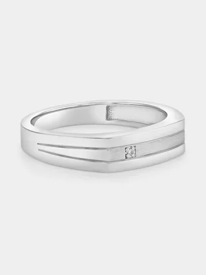 Sterling Silver Diamond Solitaire Square Satin Centre Ring