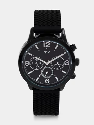 MX Black Plated Black Dial Black Silicone Watch 