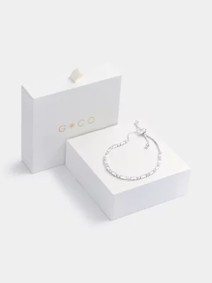 Rhodium Plated Cubic Zirconia Multi-Stone Slider Bracelet