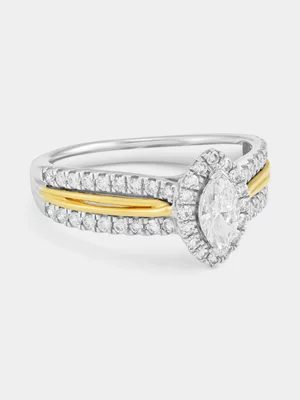 Yellow Gold & Sterling Silver 0.80ct Lab Grown Diamond Marquise Halo Ring