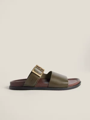 Fabiani Men's Green Leather Double Buckle Sandals