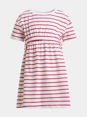 Exact Younger Girl's White & Red Striped Dress 
